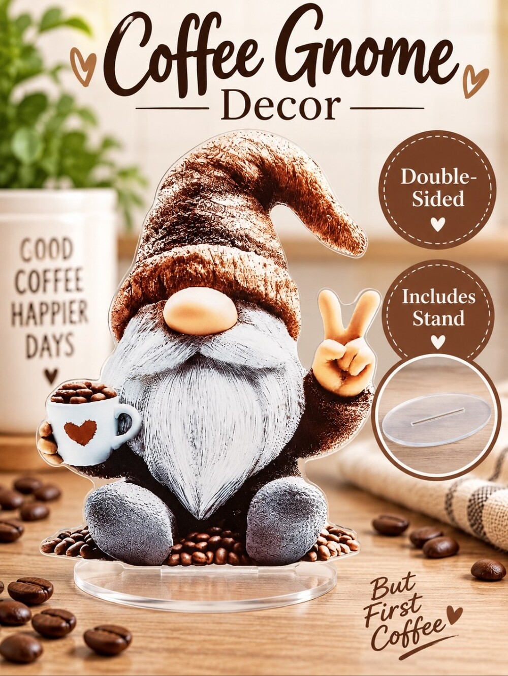 Coffee Gnome Double-Sided Tabletop Decor